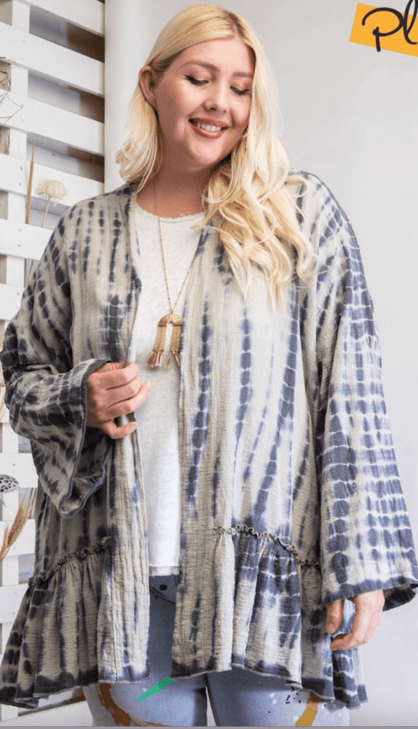 Easel PLUS Size Tye Dye Textured Open Kimono - Robin Boutique-Boutique 