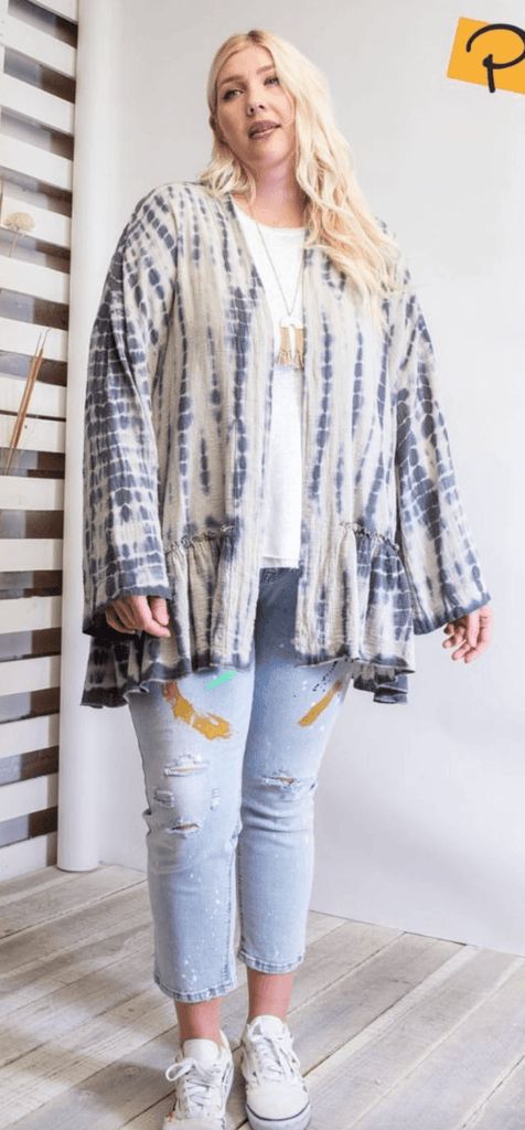 Easel PLUS Size Tye Dye Textured Open Kimono - Robin Boutique-Boutique 