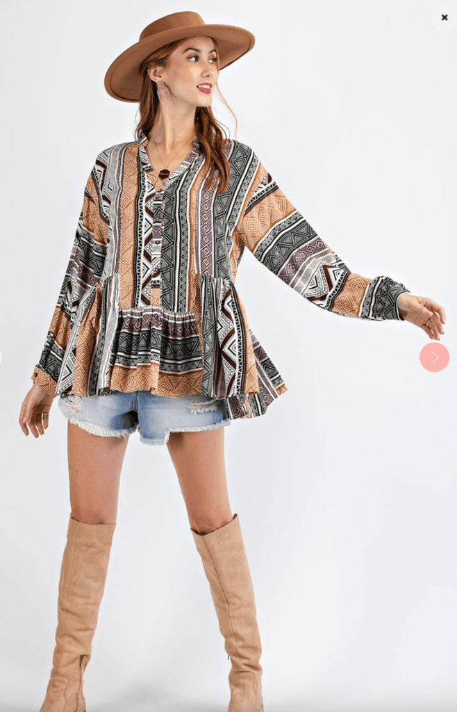 Easel Tribal Print Long Sleeve Top - Robin Boutique-Boutique 