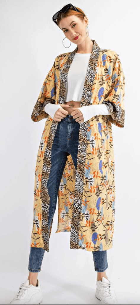 Easel Long Sleeve Kimono Jacket with Pockets - Robin Boutique-Boutique 
