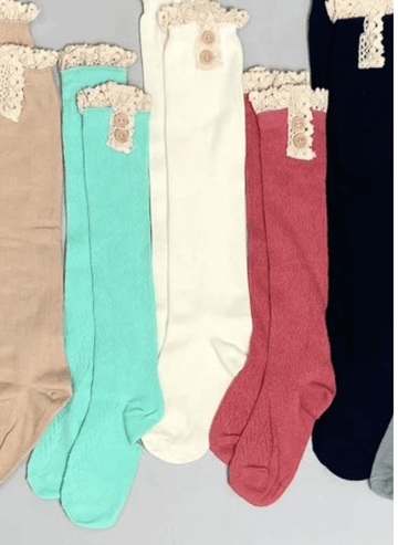 Long Socks with Lace and Pearl Trim in asst colors - Robin Boutique-Boutique 