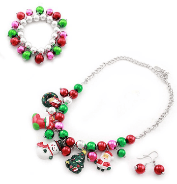 Christmas Holiday Red Green and White Charm Necklace and Earring Set - Robin Boutique-Boutique 