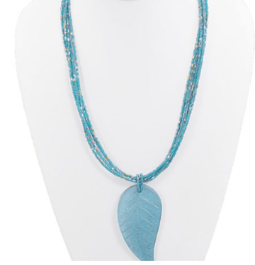 Teal Leaf on Seed Bead Necklace - Robin Boutique-Boutique 