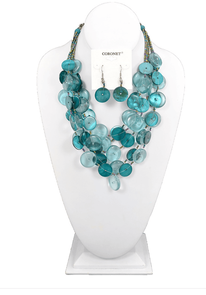 Multi teal shell and resin necklace with matching earrings set - Robin Boutique-Boutique 
