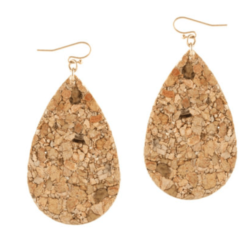 Shimmering lightweight teardrop earrings made from cork - Robin Boutique-Boutique 