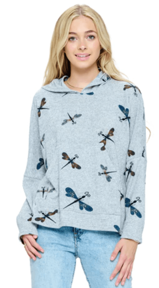 Yak Yeti Hoodie in Fun Dragonfly Print Loose Fit 22652 - Robin Boutique-Boutique 
