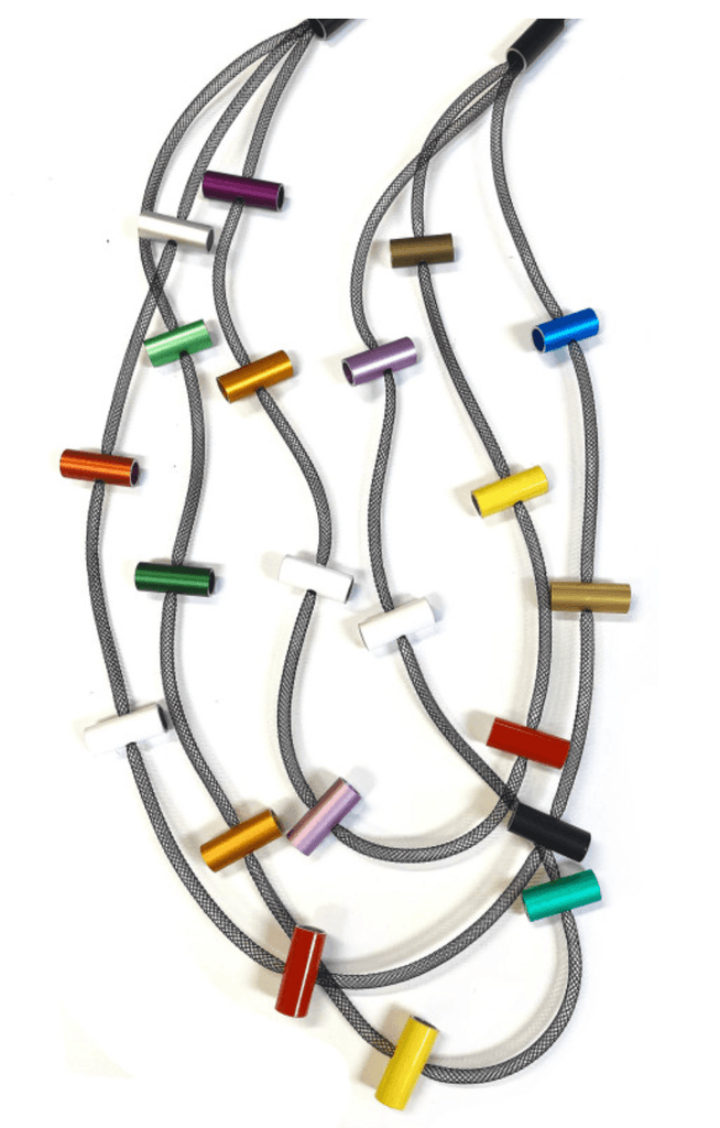 Christina Brampti 32" Multi Mesh Strand Necklace with Aluminum Cylinders 2235 - Robin Boutique-Boutique 