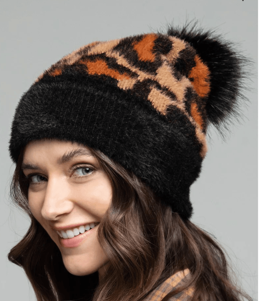 Knit Leopard Eyelash Beanie with Pom Pom 5087 - Robin Boutique-Boutique 
