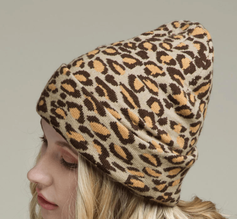 Leopard Print Knit Beanie Hat One Size 5022 - Robin Boutique-Boutique 