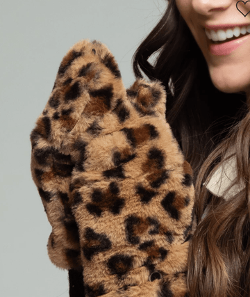 Vegan One Size Animal Print Fur Fingerless Gloves with Top-Over Cover 7907 - Robin Boutique-Boutique 