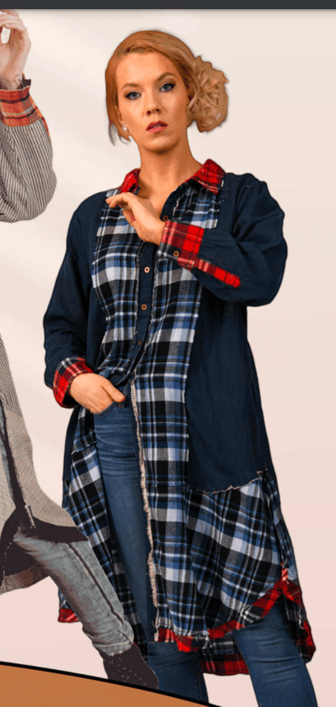 Mixed Plaid Shirt Dress by The PaperLace - Robin Boutique-Boutique 