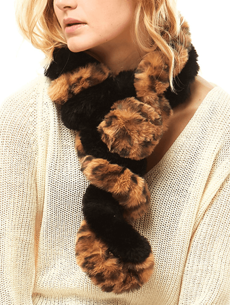 Twisted Leopard & black Faux Fur Scarf - Robin Boutique-Boutique 