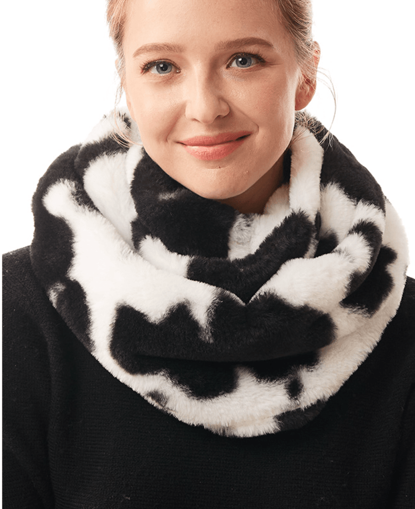 Cow Print Infinity Scarf in Faux Fur - Robin Boutique-Boutique 