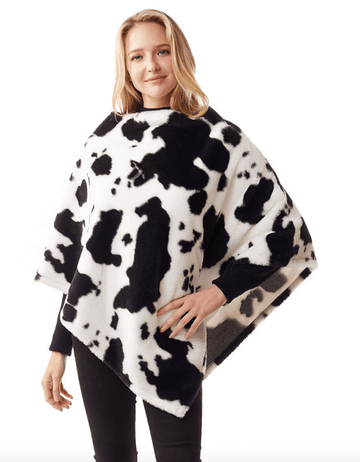 COW PRINT FAUX FUR PONCHO-LOF1257 - Robin Boutique-Boutique 