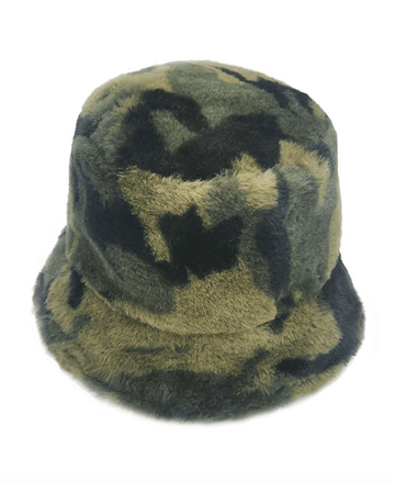 Camouflage Faux Fur Bucket Hat-WHU120018 - Robin Boutique-Boutique 