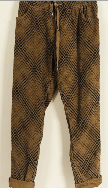 Black and Brown Cordoroy Jogger Pants in Grid Pattern By Venti6 6175-GRID-W22 - Robin Boutique-Boutique 