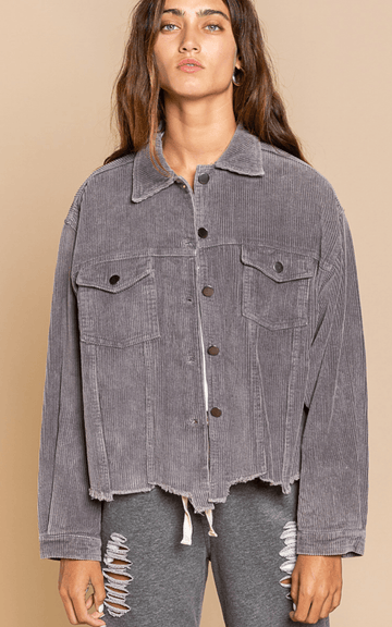 Plus Size Charcoal Cordoroy jacket in Denim Style by POL JFT399 - Robin Boutique-Boutique 