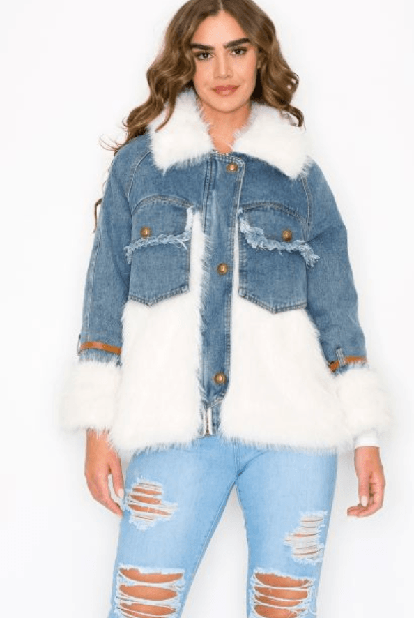 Ma Cherie Furry Denim Jacket MJK4197 - Robin Boutique-Boutique 