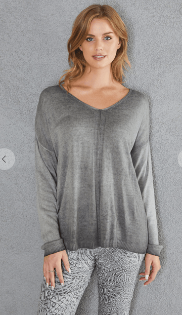 Italian made Mineral Wash Middle Open Stitch V Neck Oversized Knit Sweater Top by Venti6 28062-W22 - Robin Boutique-Boutique 