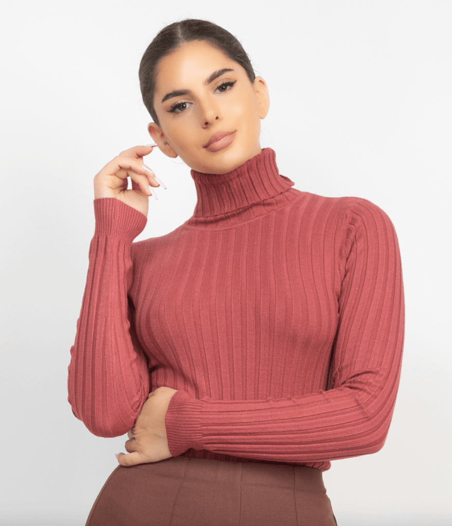 Ribbed long sleeve turtleneck sweater HMSW50167 - Robin Boutique-Boutique 
