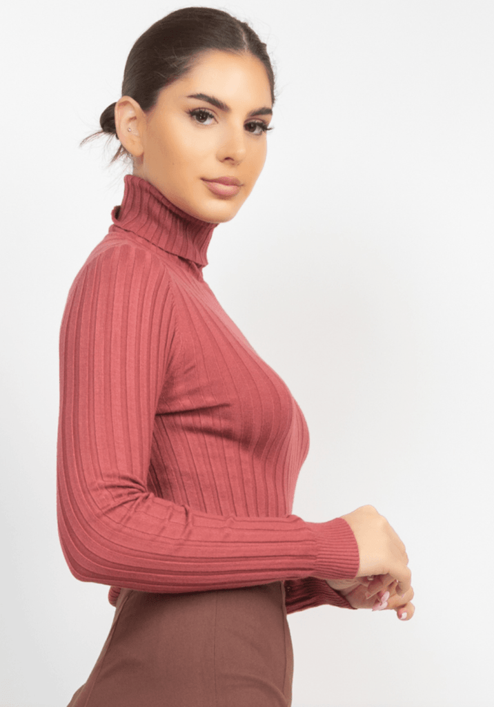 Ribbed long sleeve turtleneck sweater HMSW50167 - Robin Boutique-Boutique 