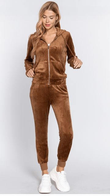 Basic Velour Jogger Sets - Jacket and Pants - SET12297 - Robin Boutique-Boutique 