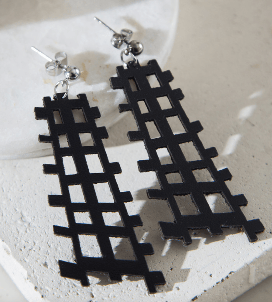 ISKN Abstract Lattice Leaves Earrings Leather SC2 - Robin Boutique-Boutique 