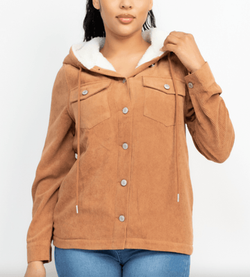 Cordoroy Jacket with Hood and Shearling lined BJ07273 - Robin Boutique-Boutique 