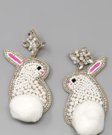 Beaded Easter Bunny post Earrings with Puff tail - Robin Boutique-Boutique 