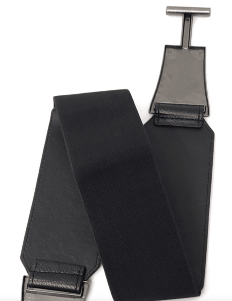 Black Elastic Belt with square antiqued front fastener 5080 - Robin Boutique-Boutique 