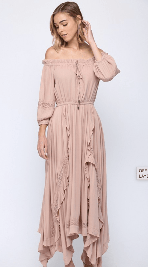 Fate Rayon layered off shoulder maxi dress 4621 - Robin Boutique-Boutique 