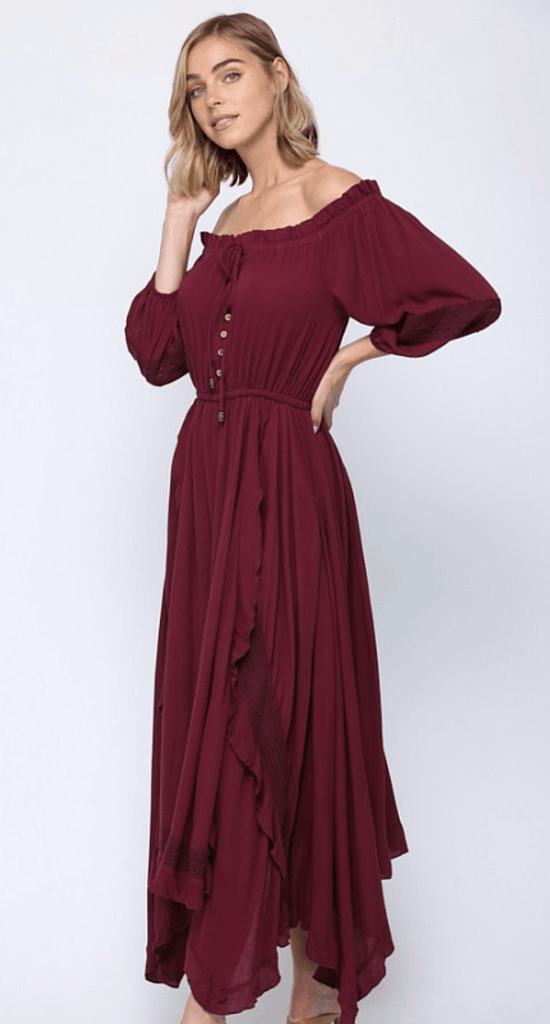Fate Rayon layered off shoulder maxi dress 4621 - Robin Boutique-Boutique 