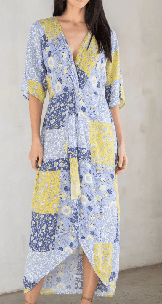 LS 72105W - RUL Front Knot Kimono Sleeve Midi Dress - Robin Boutique-Boutique 