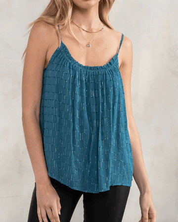 LS 13757WL Metallic Clipped Chiffon Flowy Tank Top by Lovestitch - Robin Boutique-Boutique 