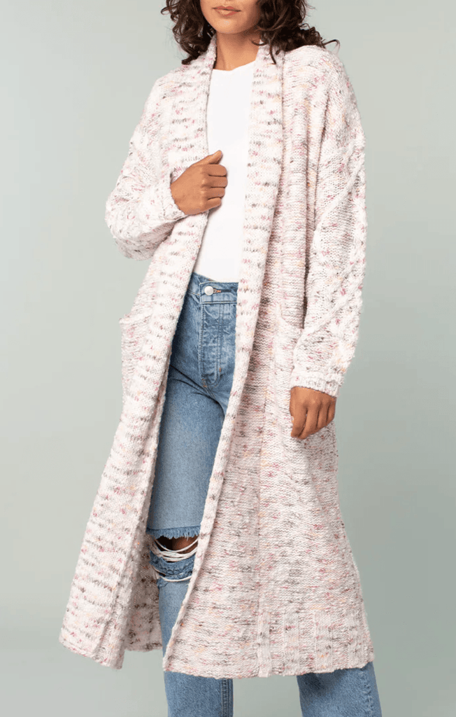 51028K LS Speckled Shawl Collar Long Sleeve Knit Cardigan - Robin Boutique-Boutique 