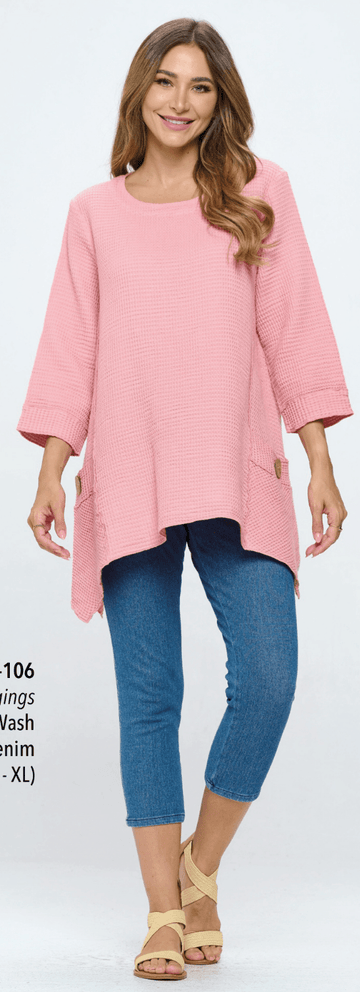Focus Clothing 3/4 Sleeve Waffle Feather Tunic (FW-135) - Robin Boutique-Boutique 
