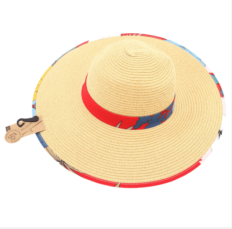 C.C Beanie Red Straw Brim Hat w/Floral Print ST3003 - Robin Boutique-Boutique 