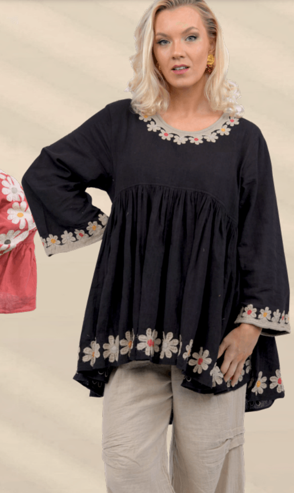 The Paperlace Daisy Printed Tunic Black PLDN-866D - Robin Boutique-Boutique 