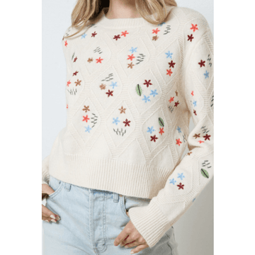 Shop Neighbor Ivory Lattice Embroidered Sweater SW7765 - Robin Boutique-Boutique 