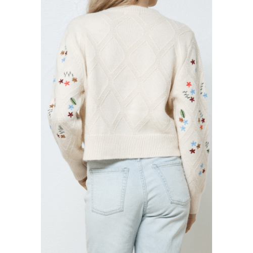 Shop Neighbor Ivory Lattice Embroidered Sweater SW7765 - Robin Boutique-Boutique 
