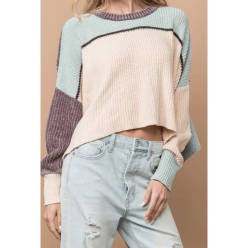 Chenille Crop Color Block Sweater - Robin Boutique-Boutique 