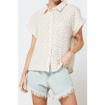 Short Sleeve Button Down Collar Shirt with Stars - Robin Boutique-Boutique 