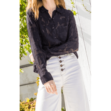 Long Sleeve Cutwork Lace Button Front Blouse - Robin Boutique-Boutique 