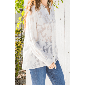 Long Sleeve Cutwork Lace Button Front Blouse - Robin Boutique-Boutique 
