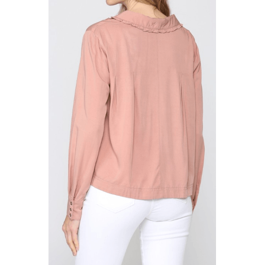 Long Sleeve Peach Collared Blouse - Robin Boutique-Boutique 
