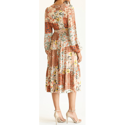 Faux Wrap Patchwork Dress in Floral Pattern with Belt by FATE - Robin Boutique-Boutique 