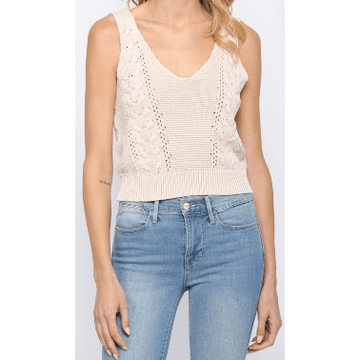 Natural Cotton Aran Cable Knit Tank Top - Robin Boutique-Boutique 