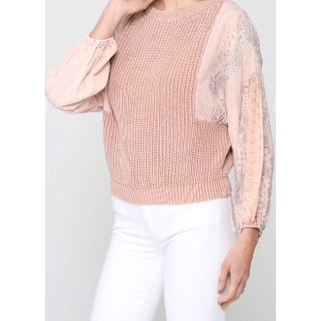 Long Sleeve Peach Sweater with Paisley, Cutwork and Embroidery - Robin Boutique-Boutique 