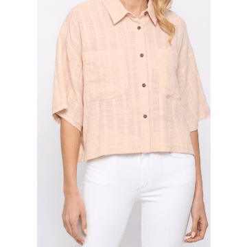 Short Sleeve Blouse with Top Pockets in Cameo - Robin Boutique-Boutique 