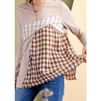 Long Sleeve Side Slit Plaid Shirt - Robin Boutique-Boutique 